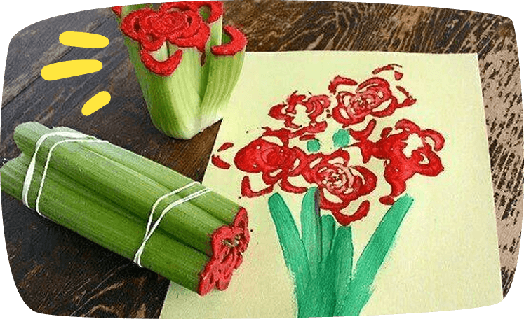 Flores feitas com carimbos de aipo"