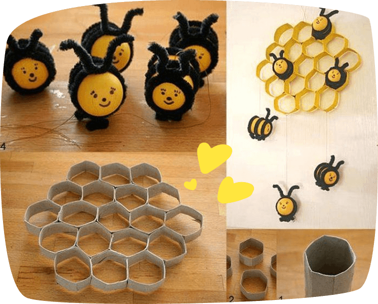 Colmeia de abelhas com rolos de papelão