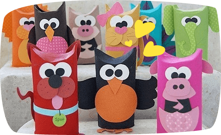 Animais com rolos de papel higiênico