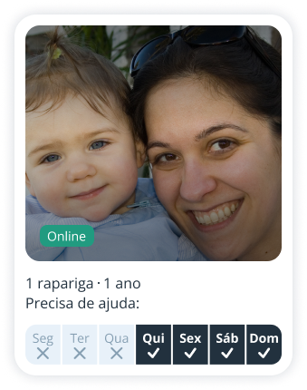 Perfil de pai/mãe na Sitly em busca de babysitter para uma menina de 1 ano