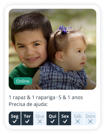 Perfil de pai/mãe na Sitly em busca de babysitter para um menino e uma menina de 5 e 1 anos