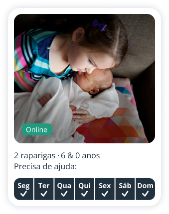 Perfil de pai/mãe na Sitly em busca de babysitter para duas meninas de 6 anos e bebê