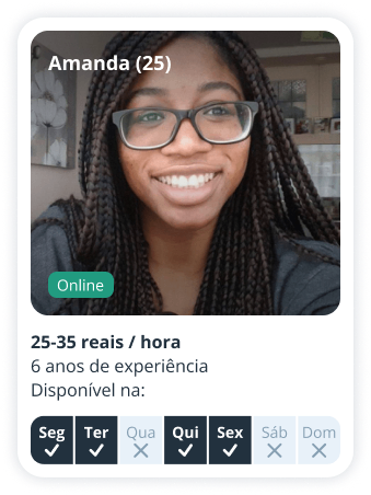 Perfil de babysitter da Amanda, 25 anos, disponível na Sitly