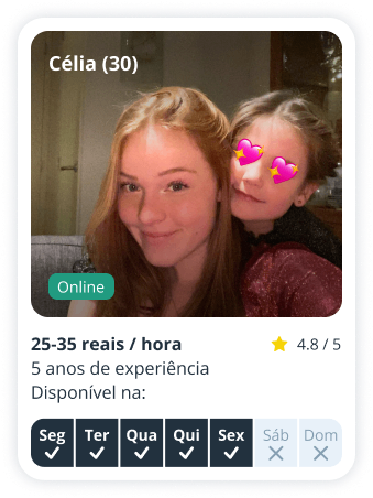 Perfil de babysitter da Célia, 30 anos, disponível na Sitly