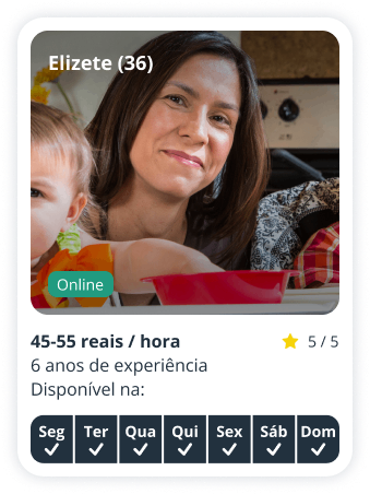 Perfil de babysitter da Elizete, 36 anos, disponível na Sitly