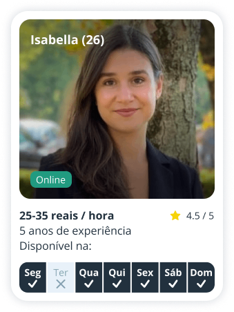 Perfil de babysitter da Isabella, 26 anos, disponível na Sitly