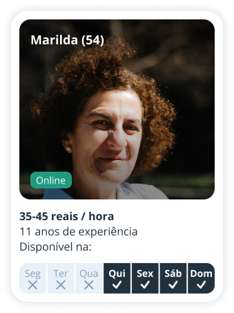 Perfil de babysitter da Marilda, 54 anos, disponível na Sitly